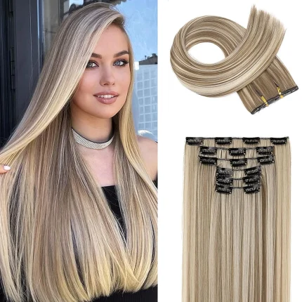 Extensões de cabelo Sintético Extensão de Cabelo Sintético Preto Longo Liso 60 cm com Presilhas Resistente ao Calor | Loja dos Cabelos