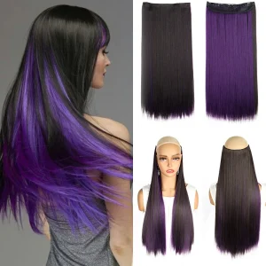 Extensões de cabelo Sintético Aplique de Cabelo Sintético Wigsin 60cm com 5 Presilhas, Longo Liso com Mechas Coloridas para Mulher | Loja dos Cabelos