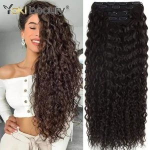 Extensões de cabelo Sintético Extensão de Cabelo Sintético Cacheado Ondas de Água Super Longa 160g com 4 Peças para Cabeça Inteira | Loja dos Cabelos