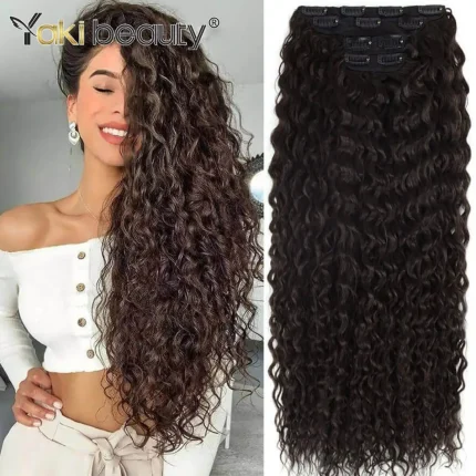 Extensões de cabelo Sintético Extensão de Cabelo Sintético Cacheado Ondas de Água Super Longa 160g com 4 Peças para Cabeça Inteira | Loja dos Cabelos