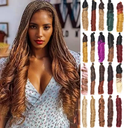 Extensões de cabelo Sintético Extensão de Cabelo Sintético para Trança Cachos Franceses com Ondas Espirais Ombre – Fibra de Alta Temperatura | Loja dos Cabelos