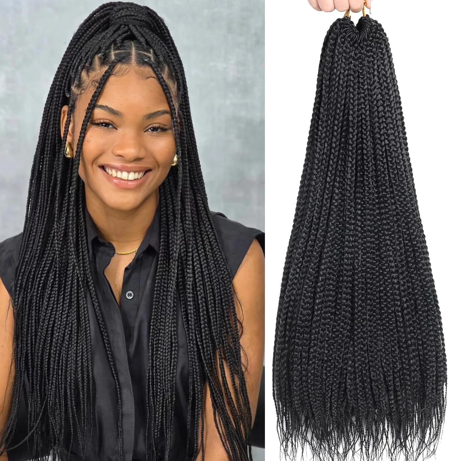 Comprar Extensões de cabelo Sintético Tranças Box Braids de Crochê Sintéticas Pré-Loop Estilo Deusa com 90 Fios para Mulheres Negras (1 a 5 Pacotes) na Loja dos Cabelos – Entrega Rápida! Extensões de cabelo Sintético Tranças Box Braids de Crochê Sintéticas Pré-Loop Estilo Deusa com 90 Fios para Mulheres Negras (1 a 5 Pacotes) | Loja dos Cabelos