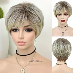 Perucas Peruca Curta Pixie Feminina Loira Sintética com Franja – Aparência Natural e Macia | Loja dos Cabelos