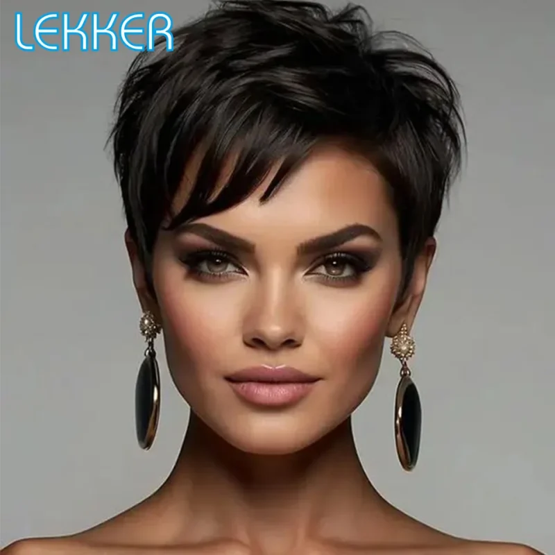 Perucas Peruca Curta Feminina Corte Pixie Bob em Cabelo Humano Remy Brasileiro Preto Natural para Uso Diário | Loja dos Cabelos