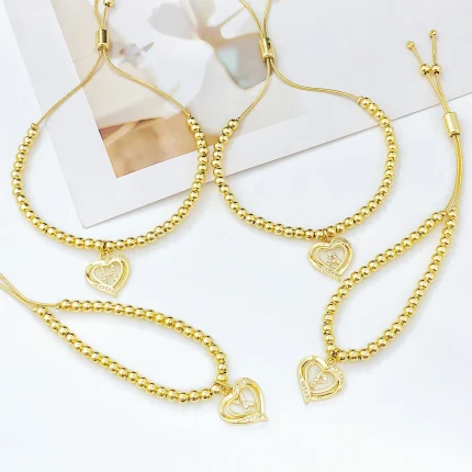 Pulseira Personalizada com Inicial em Formato de Coração, Zircônia e Banho de Ouro – Joia Feminina e Masculina para Festas e Casamentos