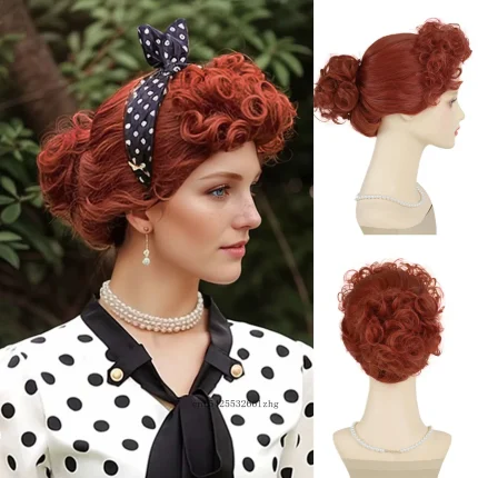 Perucas Peruca Sintética Retrô Anos 1950 Ruiva Estilo Dona de Casa com Aparência Natural para Mulheres | Loja dos Cabelos