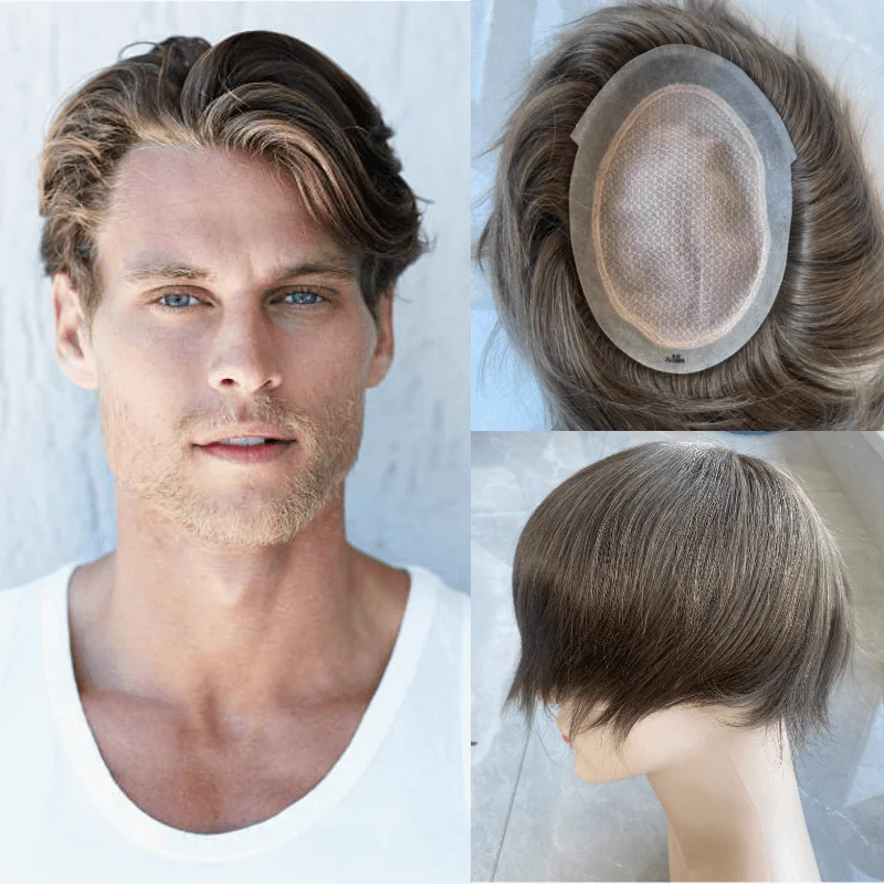 Perucas Prótese Capilar Masculina de Cabelo Humano 100% Natural Australiano com Camadas Duplas, Base em Renda e Poliuretano, Sistema Respirável para Homens | Loja dos Cabelos