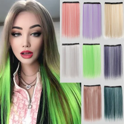 Extensões de cabelo Sintético Extensões de Cabelo Sintético Liso 50 cm com Presilhas, 4 Peças, Cores Rosa, Azul e Roxo, Visual Natural para Fantasia e Estilo Criativo | Loja dos Cabelos