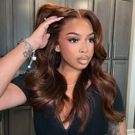 Perucas Peruca Lace Frontal em Cabelo Humano Ondulado Marrom Chocolate 220% Densidade Lace HD Transparente 13×6 76 cm | Loja dos Cabelos