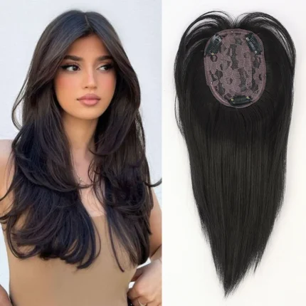 Perucas Topper Capilar Sintético Liso com Franja 3 Presilhas Extensão de Cabelo Feminina Preto ou Castanho | Loja dos Cabelos