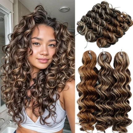 Extensões de cabelo Sintético Cabelo Sintético para Trança Crochê Onda Profunda Ombre Cinza e Marrom 12 Polegadas 250g 3 Peças | Loja dos Cabelos
