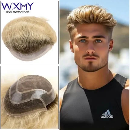 Perucas Prótese Capilar Masculina de Cabelo Humano Natural com Topo Mono, Base em Poliuretano e Frente em Lace, Linha Fina 6 Polegadas | Loja dos Cabelos