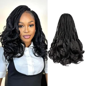 Extensões de cabelo Sintético Tranças de Crochê Onda Francesa Sintéticas com Cachos, Pré-Laçadas, Estilo Box Goddess 35/45/50/60 cm | Loja dos Cabelos
