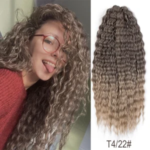 Extensões de cabelo Sintético Extensão de Cabelo Sintético para Trança Crochet Onda Profunda com Torção, Efeito Ombré Loiro, 63 cm | Loja dos Cabelos