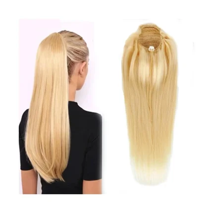 Rabo de Cavalo Rabo de Cavalo Loiro com Cordão Ajustável – Extensão de Cabelo Humano Natural 100% Real, Longo e Liso | Loja dos Cabelos