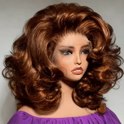 Perucas Peruca Bob Curta 100% Cabelo Humano Ondas Naturais 250% Densidade Marrom Chocolate com Renda Frontal HD 13×4 Transparente 8 a 16 Polegadas | Loja dos Cabelos