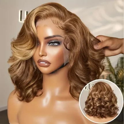 Perucas Peruca Bob 14″ Mel Loiro Ombre 4/27 100% Cabelo Humano – Lace Front HD 13×4 Pré-Desfiada Sem Cola | Loja dos Cabelos