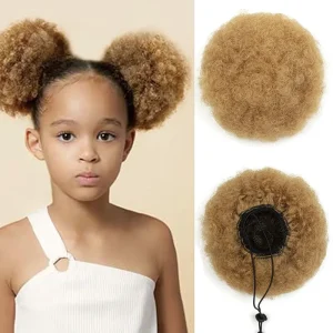 Extensões de cabelo Natural Aplique Afro Kinky Puff 100% Cabelo Humano com Clipe e Cordão 4 a 8 Polegadas – Extensão para Coque Alto e Penteados Afro | Loja dos Cabelos