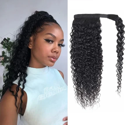 Rabo de Cavalo Aplique Rabo de Cavalo Ondulado com Cordão Ajustável – Extensão de Cabelo Humano Remy com Clipe para Mulheres | Loja dos Cabelos