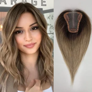 Perucas Topper Capilar 100% Cabelo Humano Remy Loiro Cinza Ombré com Base de Seda e 3 Clipes – 12 Polegadas para Mulheres com Queda de Cabelo | Loja dos Cabelos