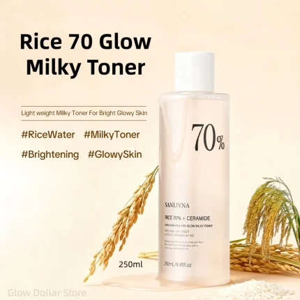 Cosméticos e outros produtos de beleza Tônico Facial Leitoso com 70% Água de Arroz e Niacinamida – Hidratante, Iluminador e Redutor de Poros para Pele com Acne, Skincare Coreano | Loja dos Cabelos