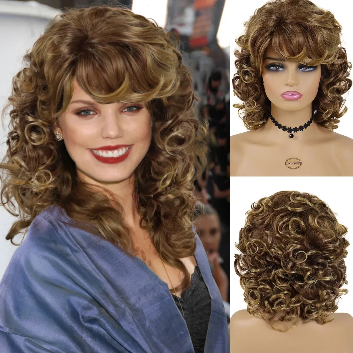 Comprar Perucas GNIMEGIL Peruca Curta Afro Encaracolada Castanha em Cabelo Sintético com Franja – Aspecto Natural e Pode Ser Modelada na Loja dos Cabelos – Entrega Rápida! Perucas GNIMEGIL Peruca Curta Afro Encaracolada Castanha em Cabelo Sintético com Franja – Aspecto Natural e Pode Ser Modelada | Loja dos Cabelos