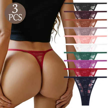 Cosméticos e outros produtos de beleza Kit com 3 Calcinhas Femininas em Renda Floral – Fio Dental Transparente, Cor Sólida, Lingerie Sensual e Confortável | Loja dos Cabelos