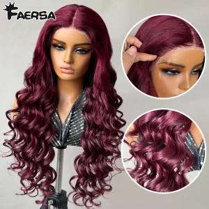 Perucas Peruca Sintética 28 Polegadas com Renda Frontal em T, Ondas Soltas Profundas, Ombré com Mechas Cobre, Pré-Alongada e Feita à Mão | Loja dos Cabelos