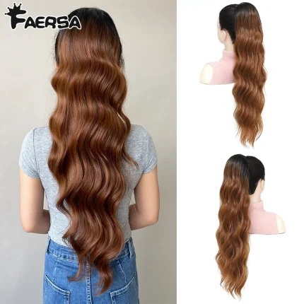 Rabo de Cavalo Rabo de Cavalo Ondulado 28 Polegadas com Cordão – Extensão de Cabelo Sintético Resistente ao Calor para Mulheres Negras | Loja dos Cabelos
