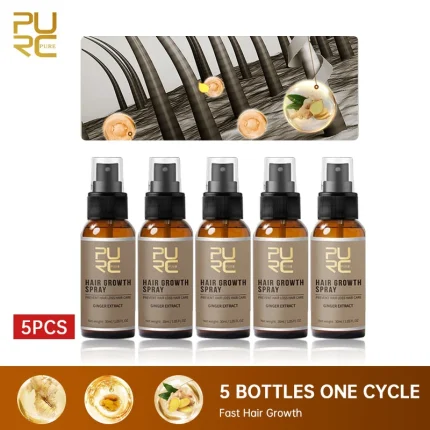 Cosméticos e outros produtos de beleza PURC Óleo Capilar para Crescimento Rápido e Tratamento Antiqueda Unissex – Spray para Couro Cabeludo, Kit com 5 Unidades de 30 ml | Loja dos Cabelos