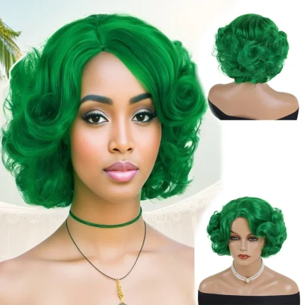 Perucas Peruca Sintética Curta Cacheada Verde com Efeito Natural e Resistência ao Calor – Ideal para Fantasia de Halloween e Uso Diário Feminino | Loja dos Cabelos