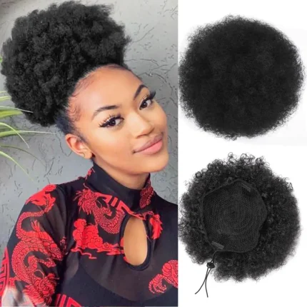 Rabo de Cavalo Rabo de Cavalo Afro Puff com Cordão – Extensão Sintética Curta Encaracolada Estilo Kinky para Mulheres Negras | Loja dos Cabelos