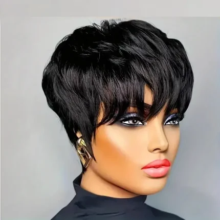 Perucas Peruca Pixie Cut Curta em Cabelo Humano Brasileiro 9A com Franja em Camadas – Modelo Máquina Feita | Loja dos Cabelos