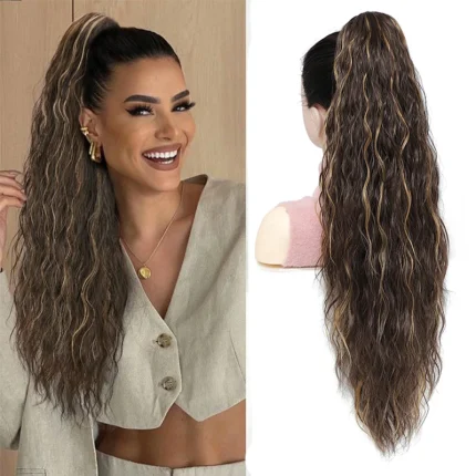 Rabo de Cavalo Aplique Rabo de Cavalo Sintético Longo Ondulado Encaracolado 28 Polegadas com Garra – Extensão de Cabelo Feminina Clip-In | Loja dos Cabelos