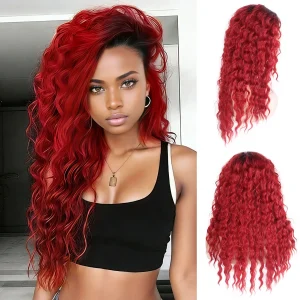 Perucas Peruca Sintética 26 Polegadas Ondulada Vermelho Ombré – Cabelo Longo Estilo Onda d’Água para Festa, Carnaval e Uso Diário | Loja dos Cabelos