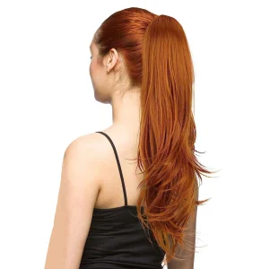 Rabo de Cavalo Extensão de Rabo de Cavalo 20 Polegadas Cacheado Ondulado com Garra e Clipe – Cabelo Sintético Longo Laranja para Mulheres | Loja dos Cabelos