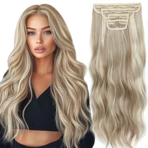 Extensões de cabelo Sintético Extensão de Cabelo Bio Sintético Ondulado 24 Polegadas Ombre Marrom e Loiro 27/613 Cor 816 com Grampo 220g Kit 4 Unidades Resistente ao Calor | Loja dos Cabelos