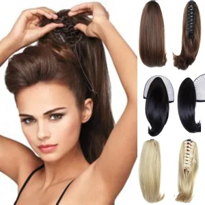 Rabo de Cavalo Extensão de Rabo de Cavalo Cacheado 10″ em Fibra Sintética Resistente ao Calor com Garra/Presilha – Aplique Feminino Disponível em 8 Cores (Loiro e Cinza) | Loja dos Cabelos