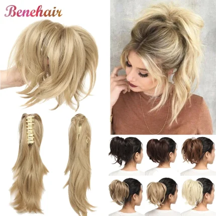 Rabo de Cavalo BENEHAIR Coque com Garra e Rabo de Cavalo Ondulado Despojado – Aplique de Cabelo Sintético Feminino com Clipe | Loja dos Cabelos