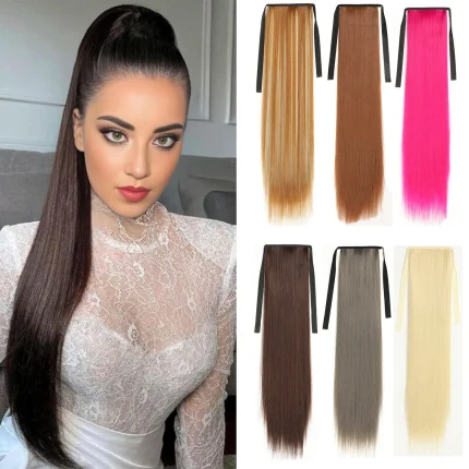 Rabo de Cavalo Extensão de Rabo de Cavalo Longo e Liso com Cordão e Fita – Cabelo Sintético Feminino para Penteado Rápido e Uso Diário | Loja dos Cabelos