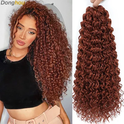Extensões de cabelo Sintético Cabelo de Crochê Ondulado Boêmio 14 a 18 Polegadas – Onda de Praia Encaracolado nas Cores Preto e Cobre Vermelho | Loja dos Cabelos