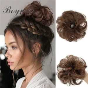 Rabo de Cavalo Coque Bagunçado de Cabelo Humano Natural Encaracolado com Elástico Flexível 40g Extensão para Penteado Donut Updo | Loja dos Cabelos