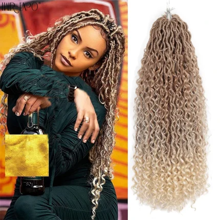 Extensões de cabelo Sintético Cabelo Crochê Faux Locs Deusa com Cachos Ombre – Tranças Sintéticas Naturais 14 a 26 Polegadas para Mulheres | Loja dos Cabelos