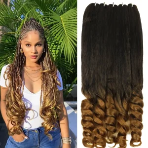Extensões de cabelo Sintético Cabelo Sintético Pré-Esticado Ombré Cachos Franceses Boho para Tranças de Crochê com Fixação em Água Quente (5 Pacotes) | Loja dos Cabelos
