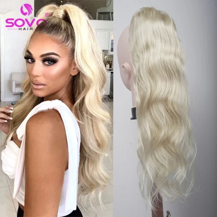Extensão de Rabo de Cavalo Ondulado Longo em Cabelo Humano Remy Europeu com Cordão – Body Wave para Mulheres