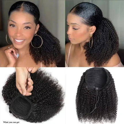 Rabo de Cavalo Rabo de Cavalo Afro Cacheado com Cordão Ajustável – Extensão de Cabelo Humano Remy Cacheado Estilo Mongoliano | Loja dos Cabelos