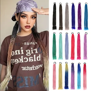 Rabo de Cavalo Extensão de Rabo de Cavalo Trançado Colorido Arco-Íris Sintético com Elástico, 61 cm (24″) para Mulheres e Meninas | Loja dos Cabelos