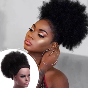 Rabo de Cavalo Rabo de Cavalo Afro Puff com Cordão Ajustável em Cabelo Sintético Cacheado Curto para Mulheres Negras | Loja dos Cabelos