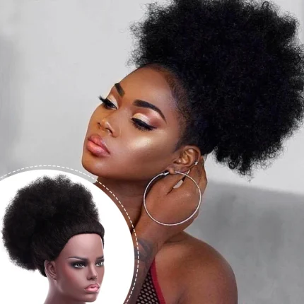 Rabo de Cavalo Rabo de Cavalo Afro Puff com Cordão Ajustável em Cabelo Sintético Cacheado Curto para Mulheres Negras | Loja dos Cabelos