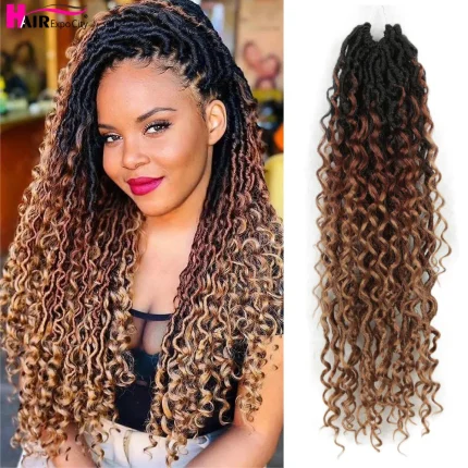 Extensões de cabelo Sintético Cabelo Sintético para Crochê Deusa Faux Locs – Tranças Ombre com Pontas Cacheadas, Estilo Rio Locs para Extensão Capilar | Loja dos Cabelos